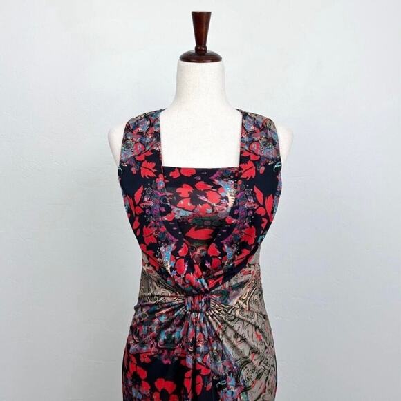 Etro Italian Mesh Jersey Printed Knit Gathered Waist Sleeveless Dress - Picture 1 of 9